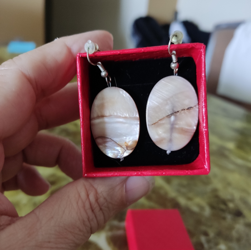 Genuine Mother Of Pearl Oval Earrings